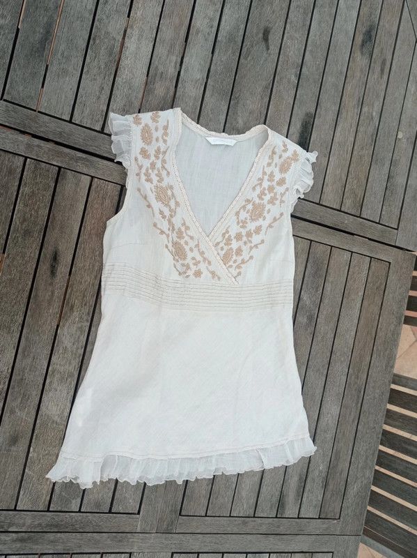 Blusa vintage boho beige Y2K 100% ramio