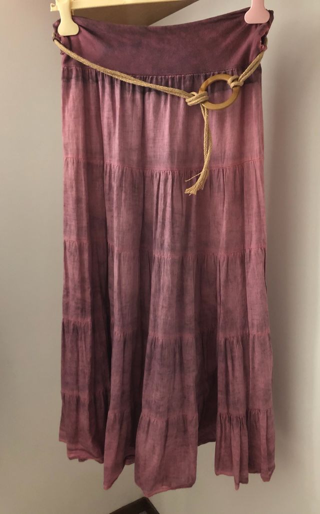 Gonna lunga rosa compresa di cintura