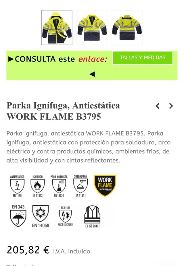 Parka Ignífuga Antiestática