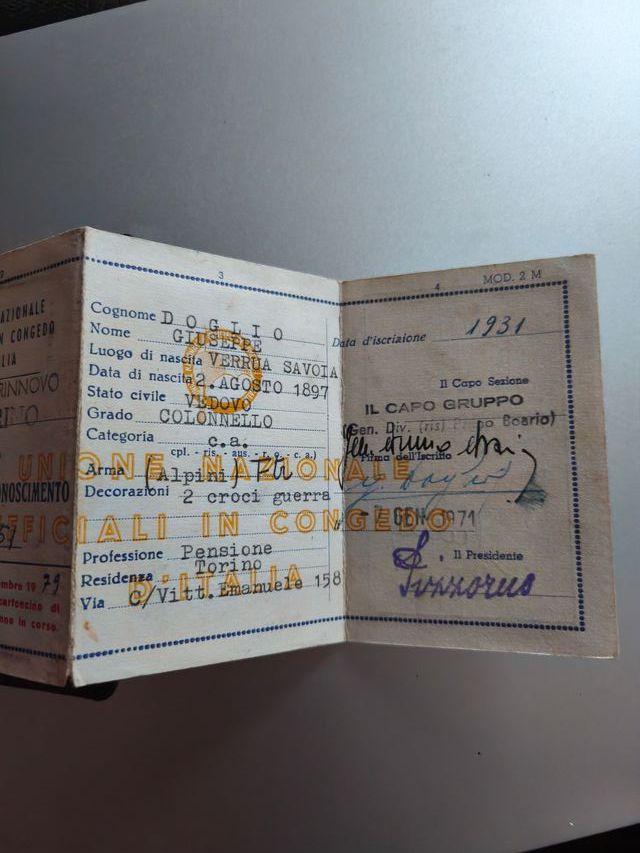 Tesserino Unione Nazionale Ufficiali in congedo