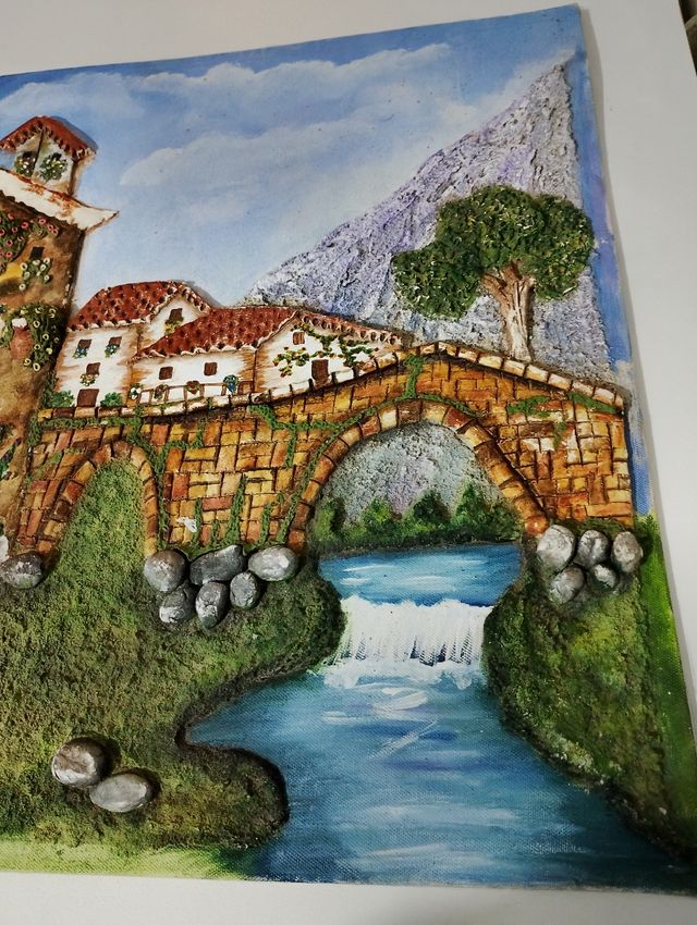 Tela pintada a óleo com relevo