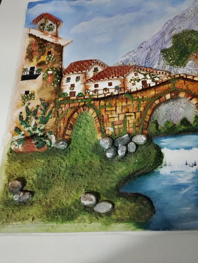 Tela pintada a óleo com relevo