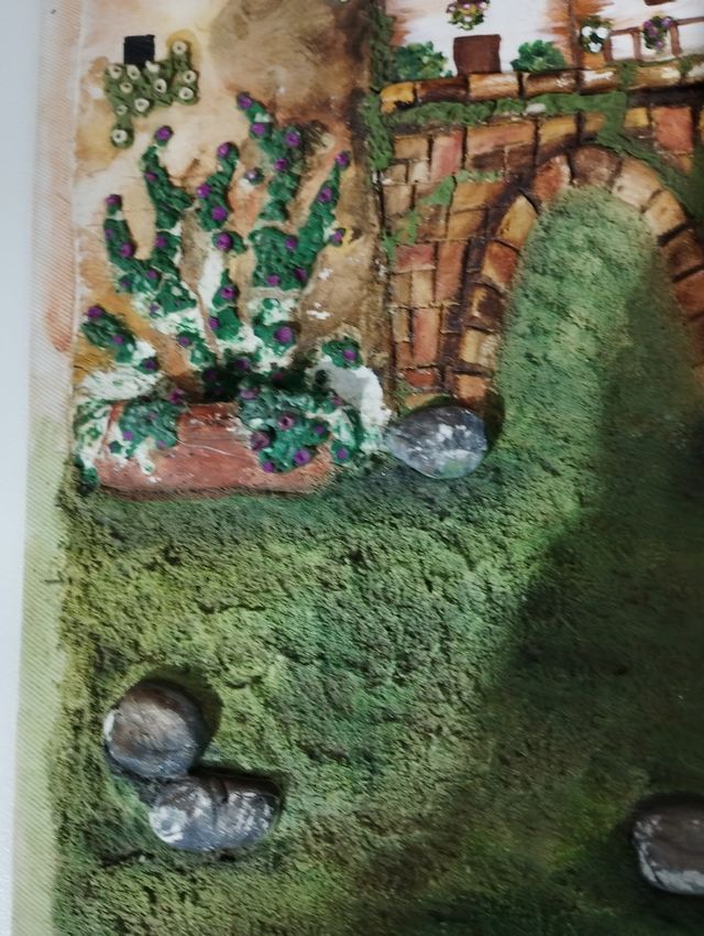 Tela pintada a óleo com relevo