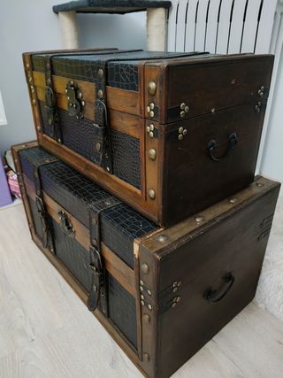 Set baule vintage in legno e pelle