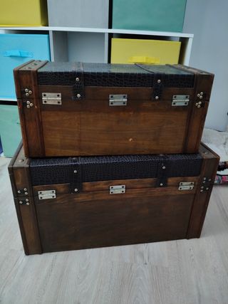 Set baule vintage in legno e pelle