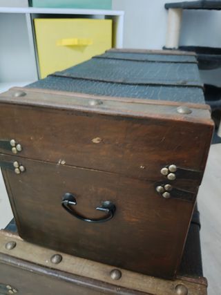 Set baule vintage in legno e pelle
