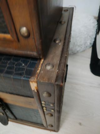 Set baule vintage in legno e pelle