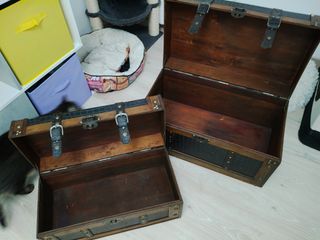 Set baule vintage in legno e pelle