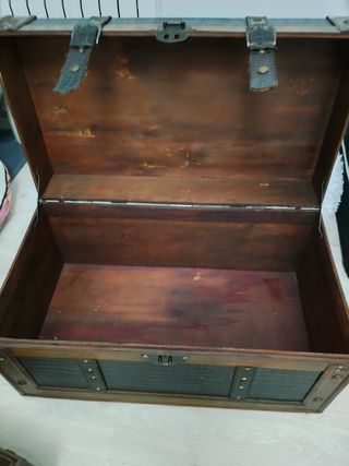Set baule vintage in legno e pelle