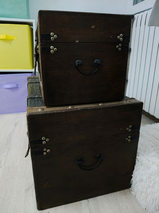Set baule vintage in legno e pelle