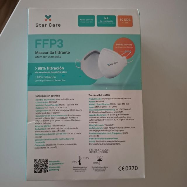 10 MASCARILLAS FFP3 STAR CARE
