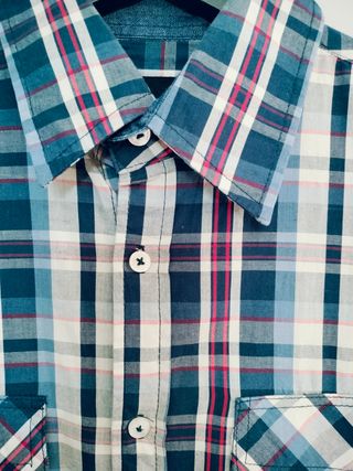 Camisa cuadros roja y azul manga corta talla S.
