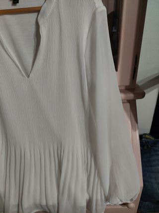 Blusa blanca plisada T XL