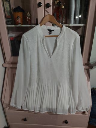 Blusa blanca plisada T XL