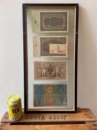 Antiguo cuadro 4 billetes enmarcados