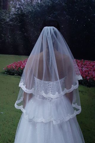 Velo Novia Corto Encaje 2 Capas Blanco R