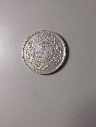 Túnez 5 francos 1939 plata