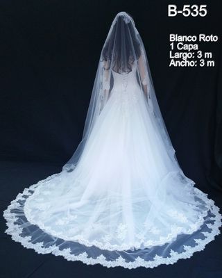 Velo Novia Largo con Encaje Chantilly 