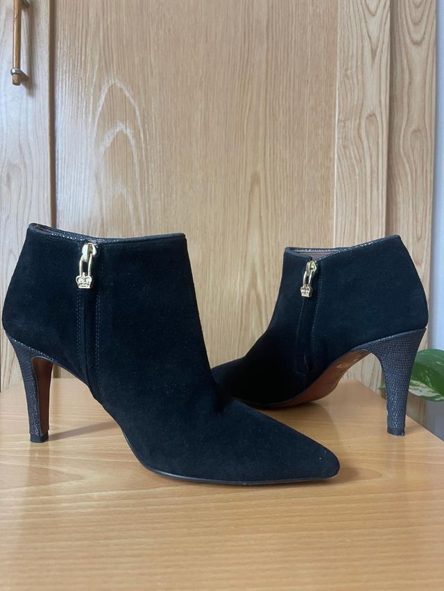 Botines Botas de Ante Piel con Tacón Alto negro