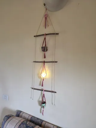 Scala decorativa da muro set portapiante macramè