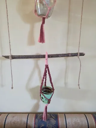 Scala decorativa da muro set portapiante macramè