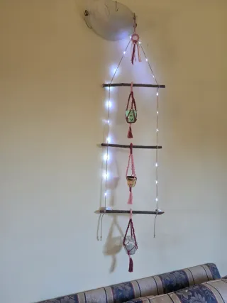 Scala decorativa da muro set portapiante macramè