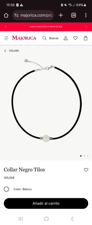 Collar plata cuero y perla