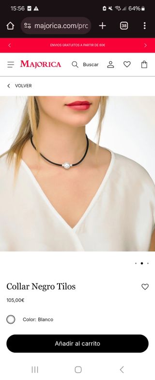 Collar plata cuero y perla