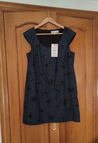 Vestido efecto denim abalorios Zara ZW.