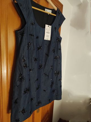 Vestido efecto denim abalorios Zara ZW.