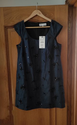 Vestido efecto denim abalorios Zara ZW.