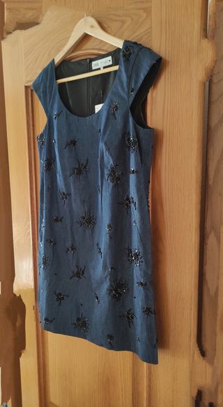 Vestido efecto denim abalorios Zara ZW.