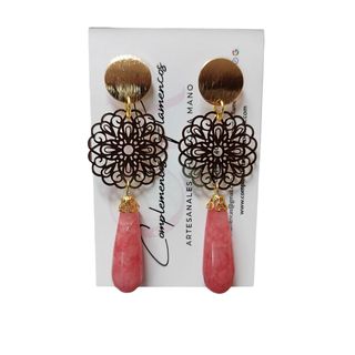 Pendientes de flamenca. Lágrima piedra jade coral