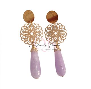 Pendientes de flamenca. Lágrima piedra jade coral