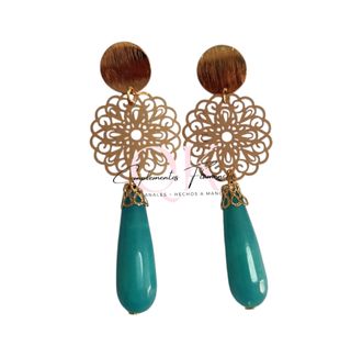 Pendientes de flamenca. Lágrima piedra jade coral