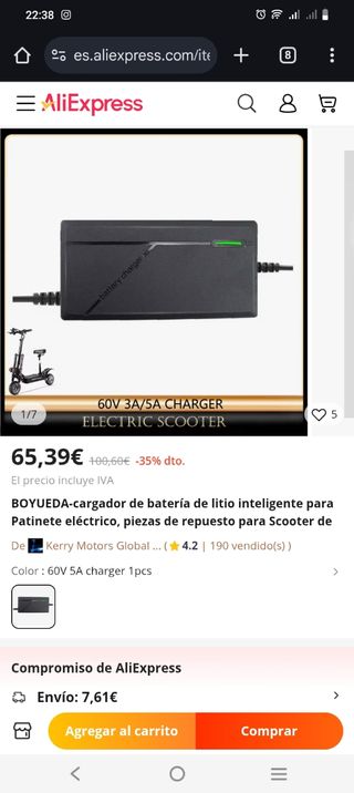 Cargador de baterías para patinete