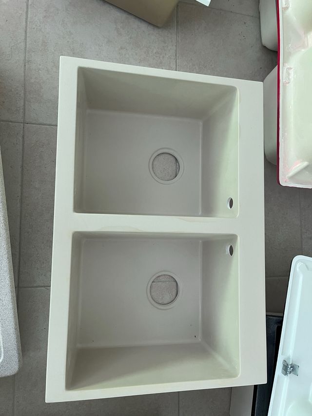 Fregadero doble cubeta blanco roto 74x50