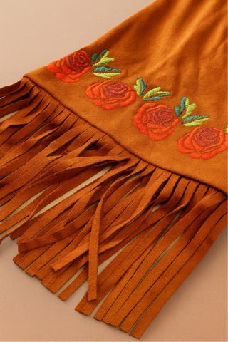 Nuevo Pantalón marrón teja con flecos