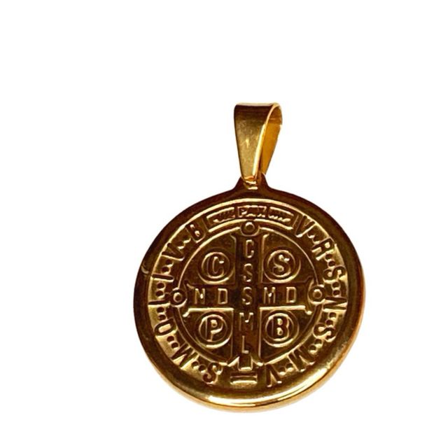 Colgante Medalla San Benito acero baño de Oro 18K.