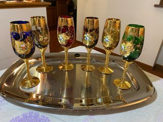 Set 6 Bicchieri Murano rifinito oro zecchino