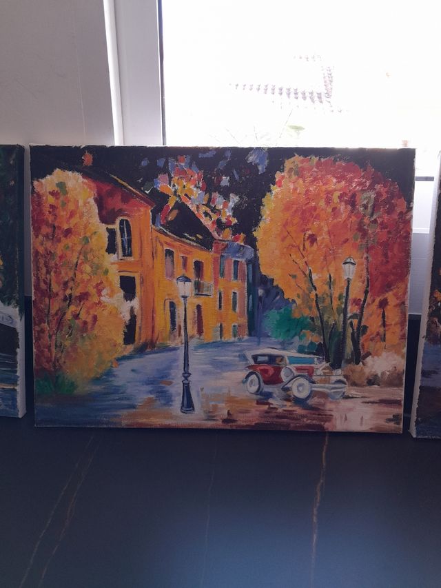 3 lienzos pintados a pastel