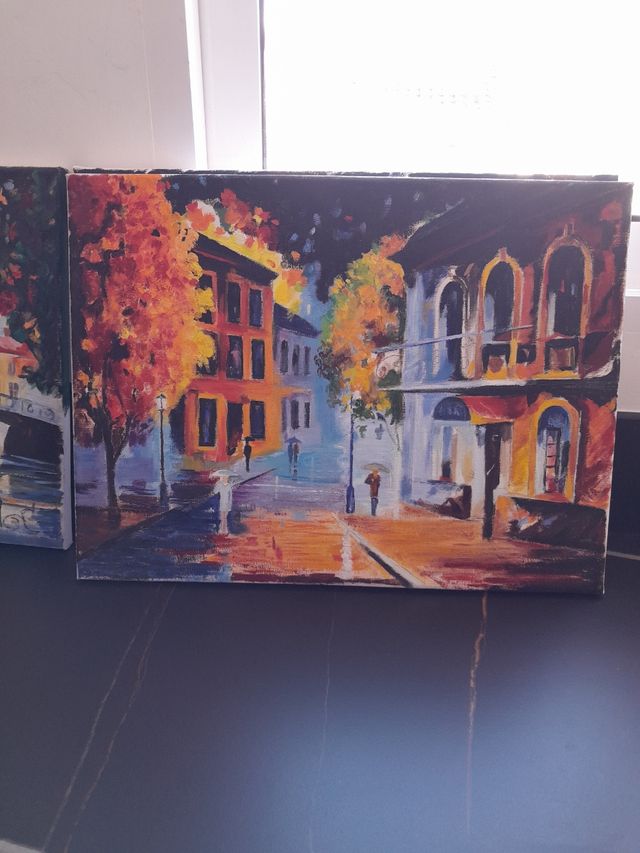 3 lienzos pintados a pastel