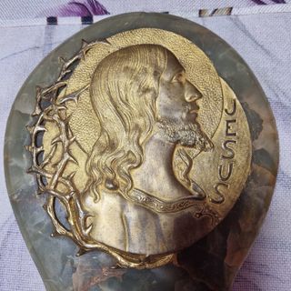 Antigua benditera en bronce y mármol  