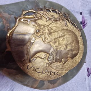 Antigua benditera en bronce y mármol  