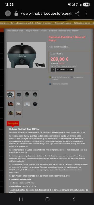 Barbacoa eléctrica CADAC E BRAAI 40 – Nueva