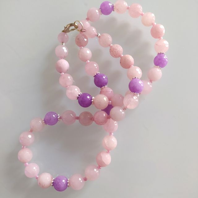 Collana in Quarzo Rosa e Ametista