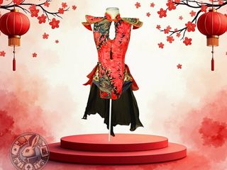 Vestido Estilo Chino  (XS-S) y Peluca Profesional