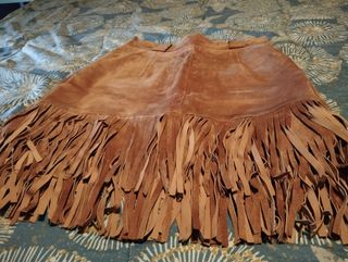 Falda Cuero con Flecos. Vintage Marrón 