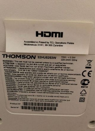 TV Thomson 32 pulgadas (ref. 32HU5253W)