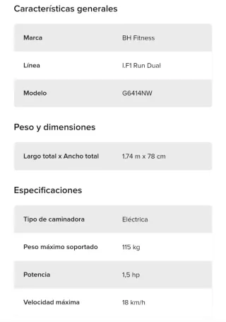 Cinta andadora BH Fitness I.F1 Run Dual G6414NW